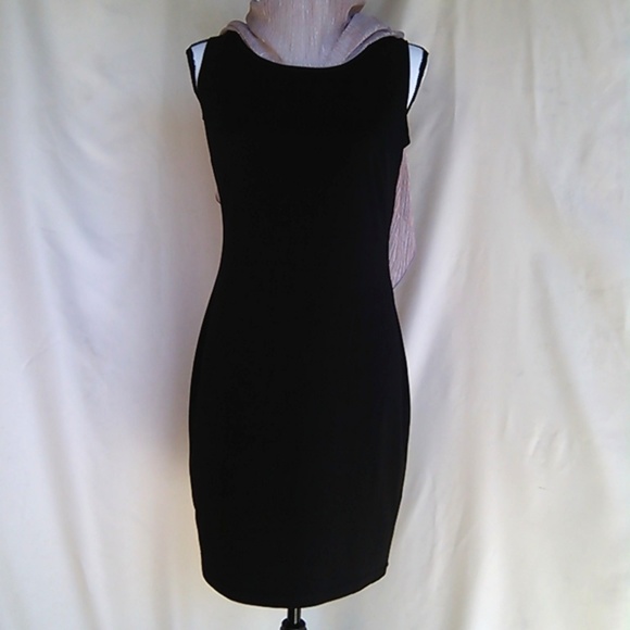 Black Sheath Pull Over Dress With Shimmery Pink Shawl Size 6 - Picture 7 of 9